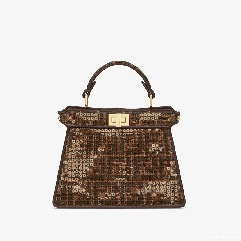 Cheap with Peekaboo In Fabric FF Fendi ISeeU Petite Motif Brown Bag Sequins 0721